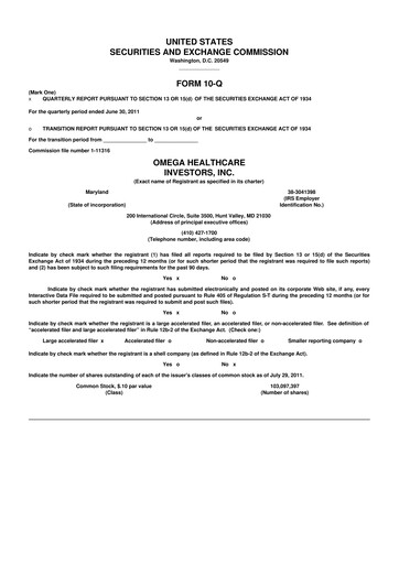 Thumbnail Omega Healthcare Investors 10-Q Quarterly Report FY2011 