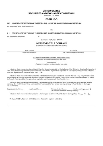 Thumbnail Investors Title Company
 10-Q Quarterly Report FY2011 