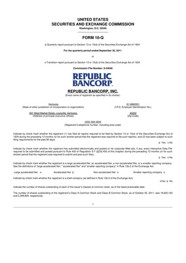 Thumbnail Republic Bank 10-Q Quarterly Report FY2011 