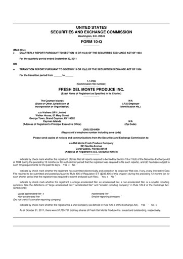 Vorschaubild Fresh Del Monte Produce
 10-Q Quartalsbericht 2011 