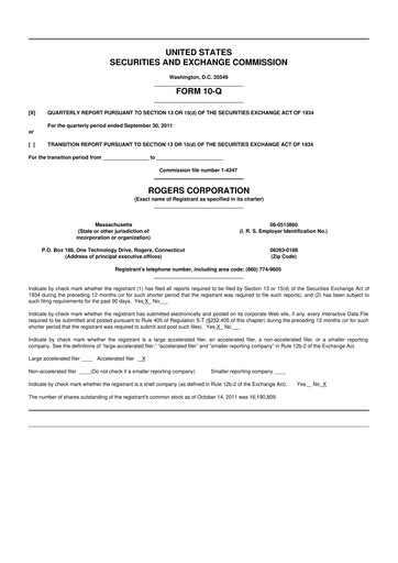 Miniature Rogers Corporation
 10-Q Rapport trimestriel 2011 