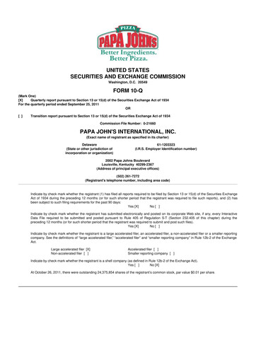 Miniature Papa John's Pizza
 10-Q Rapport trimestriel 2011 