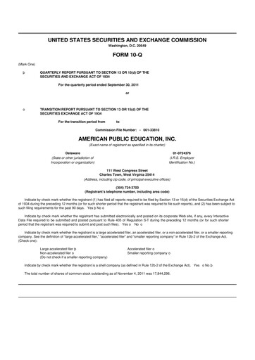 Thumbnail American Public Education 10-Q Quarterly Report FY2011 
