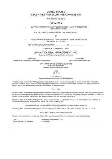 Thumbnail Annaly Capital Management
 10-Q Quarterly Report FY2011 