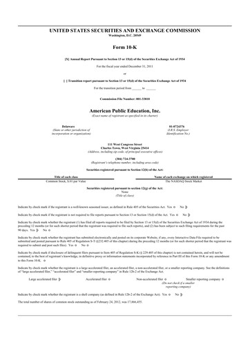 Vorschaubild American Public Education 10-K Jahresbericht 2011