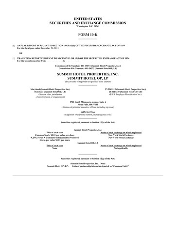Thumbnail Summit Hotel Properties 10-K Annual Report 2011