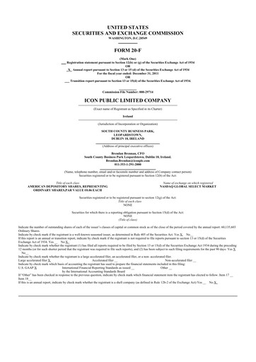 Miniature ICON plc 20-F Rapport annuel 2011