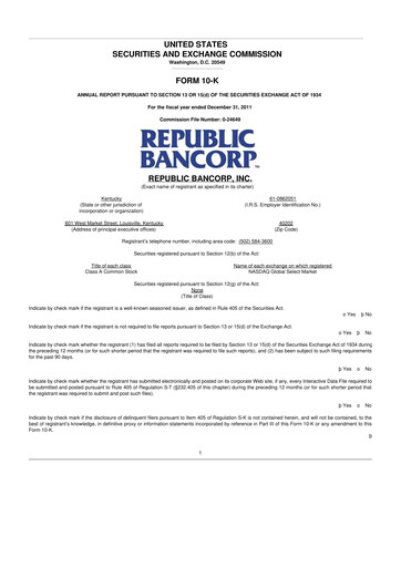 Thumbnail Republic Bank 10-K Annual Report 2011