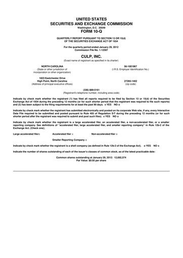 Thumbnail Culp, Inc. 10-Q Quarterly Report FY2012 