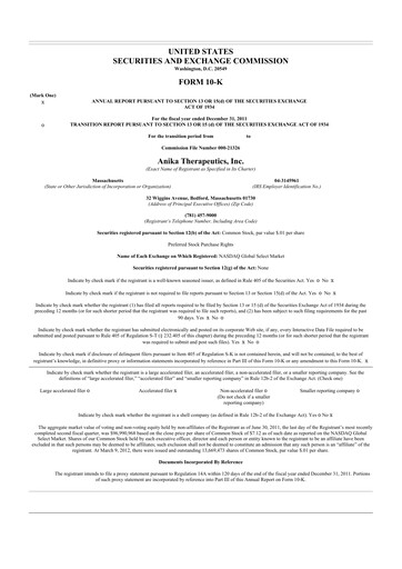 Thumbnail Anika Therapeutics 10-K Annual Report 2011