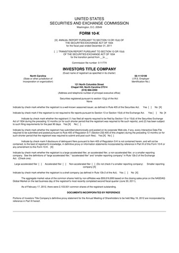 Thumbnail Investors Title Company
 10-K Annual Report 2011