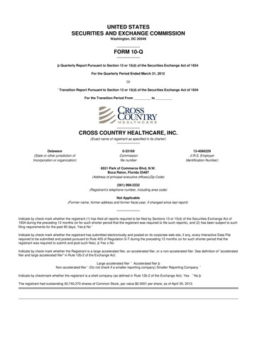 Thumbnail Cross Country Healthcare 10-Q Quarterly Report FY2012 
