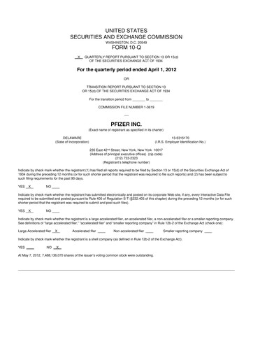 Thumbnail Pfizer 10-Q Quarterly Report FY2012 