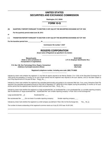 Miniature Rogers Corporation
 10-Q Rapport trimestriel 2012 