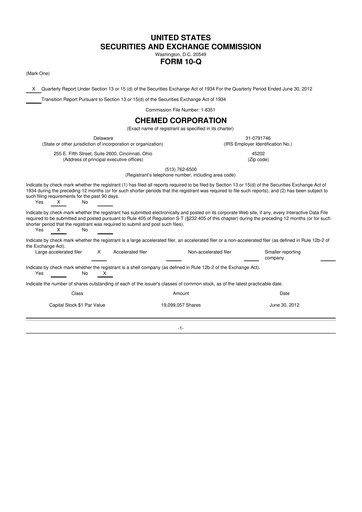 Thumbnail Chemed 10-Q Quarterly Report FY2012 