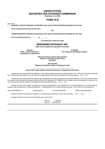 Thumbnail Berkshire Hathaway  10-Q Quarterly Report FY2012 