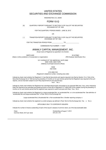 Thumbnail Annaly Capital Management
 10-Q Quarterly Report FY2012 