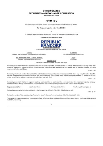 Thumbnail Republic Bank 10-Q Quarterly Report FY2012 