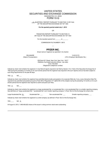 Thumbnail Pfizer 10-Q Quarterly Report FY2012 