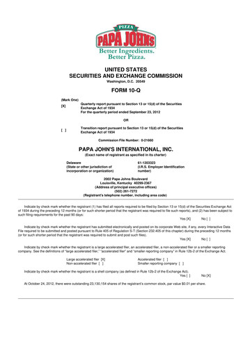 Miniature Papa John's Pizza
 10-Q Rapport trimestriel 2012 