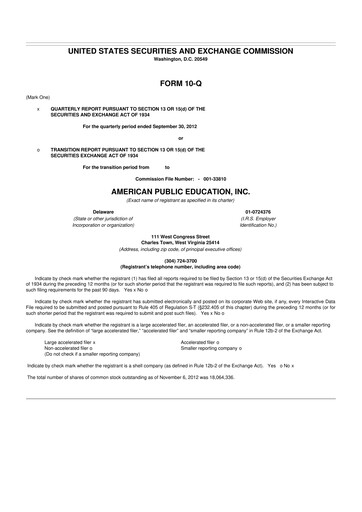 Thumbnail American Public Education 10-Q Quarterly Report FY2012 