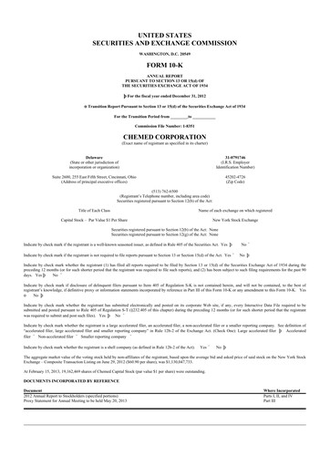 Miniature Chemed 10-K Rapport annuel 2012