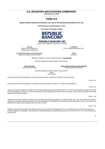 Thumbnail Republic Bank 10-K Annual Report 2012