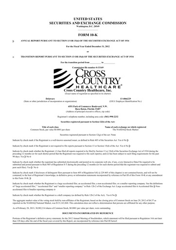 Thumbnail Cross Country Healthcare 10-K Annual Report 2012