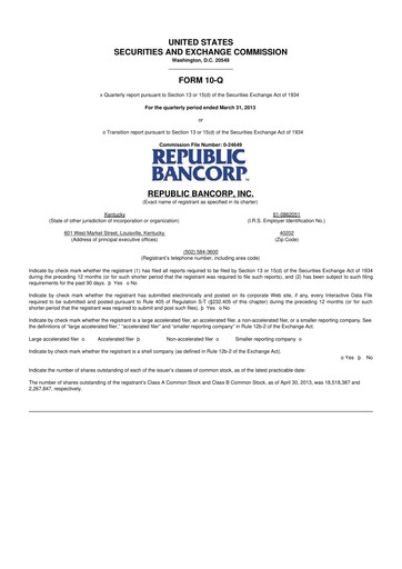 Thumbnail Republic Bank 10-Q Quarterly Report FY2013 