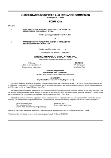 Thumbnail American Public Education 10-Q Quarterly Report FY2013 