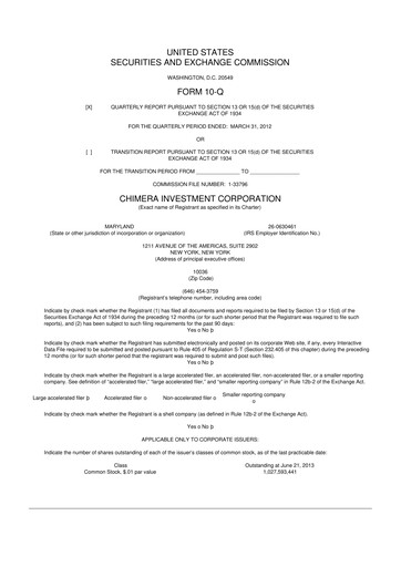 Vorschaubild Chimera Investment Corporation 10-Q Quartalsbericht 2012 