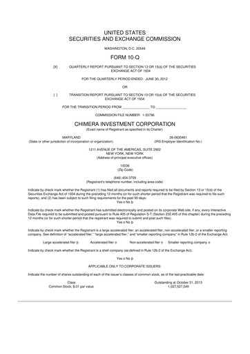 Vorschaubild Chimera Investment Corporation 10-Q Quartalsbericht 2012 