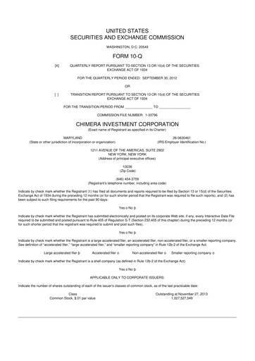 Vorschaubild Chimera Investment Corporation 10-Q Quartalsbericht 2012 