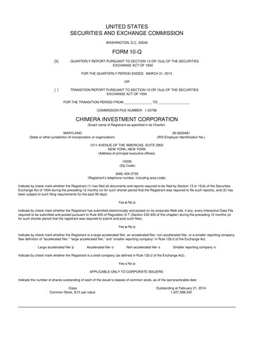 Vorschaubild Chimera Investment Corporation 10-Q Quartalsbericht 2013 