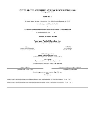 Vorschaubild American Public Education 10-K Jahresbericht 2013
