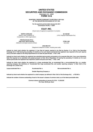 Thumbnail Culp, Inc. 10-Q Quarterly Report FY2014 