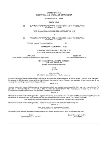 Vorschaubild Chimera Investment Corporation 10-Q Quartalsbericht 2013 
