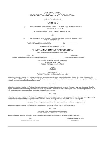 Vorschaubild Chimera Investment Corporation 10-Q Quartalsbericht 2014 