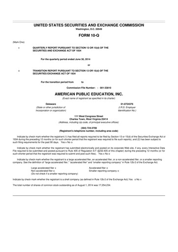 Thumbnail American Public Education 10-Q Quarterly Report FY2014 