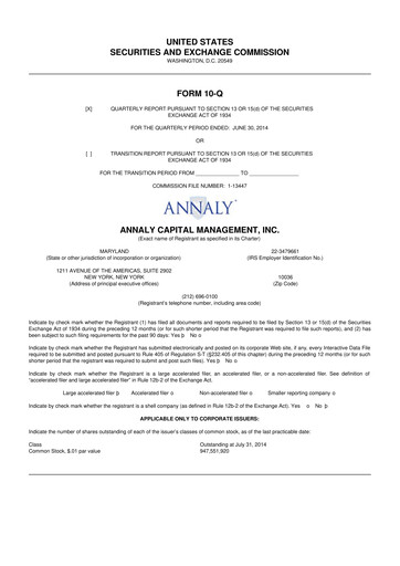 Thumbnail Annaly Capital Management
 10-Q Quarterly Report FY2014 