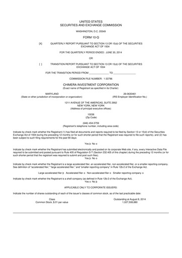 Vorschaubild Chimera Investment Corporation 10-Q Quartalsbericht 2014 