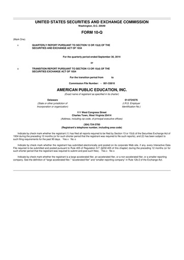 Thumbnail American Public Education 10-Q Quarterly Report FY2014 
