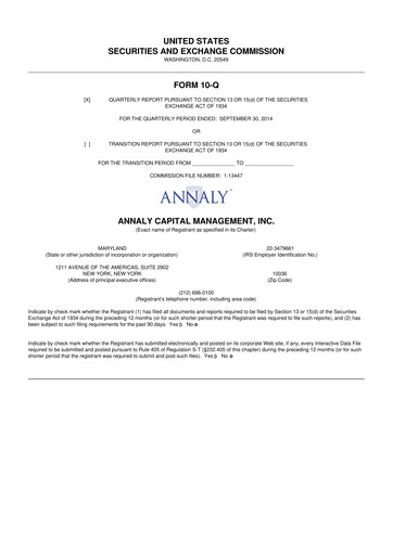 Thumbnail Annaly Capital Management
 10-Q Quarterly Report FY2014 
