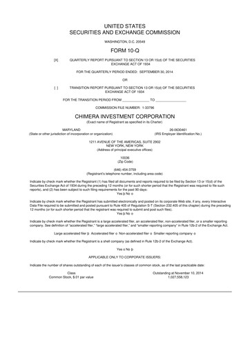 Vorschaubild Chimera Investment Corporation 10-Q Quartalsbericht 2014 