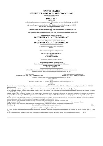 Miniature ICON plc 20-F Rapport annuel 2014