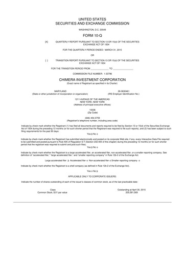 Vorschaubild Chimera Investment Corporation 10-Q Quartalsbericht 2015 