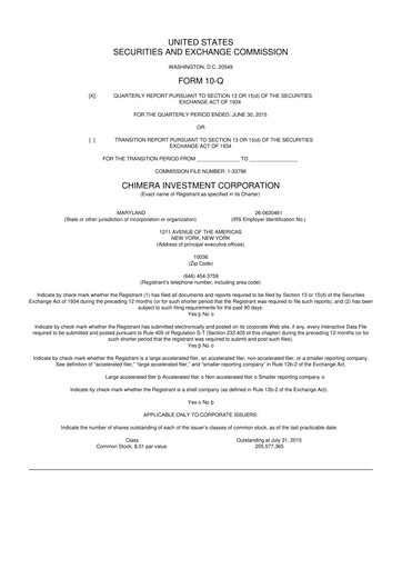 Vorschaubild Chimera Investment Corporation 10-Q Quartalsbericht 2015 