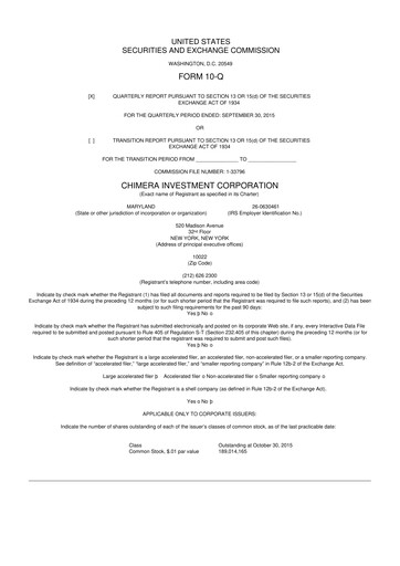 Vorschaubild Chimera Investment Corporation 10-Q Quartalsbericht 2015 