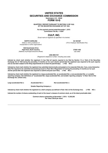 Thumbnail Culp, Inc. 10-Q Quarterly Report FY2016 