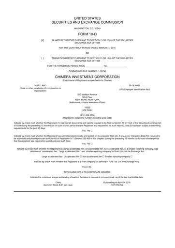 Vorschaubild Chimera Investment Corporation 10-Q Quartalsbericht 2016 